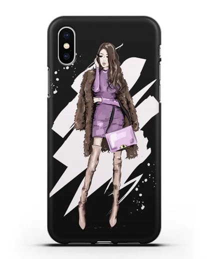 Чехол Девушка шатенка в шубе силиконовый для iPhone XS