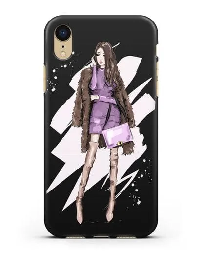 Чехол Девушка шатенка в шубе силиконовый для iPhone XR