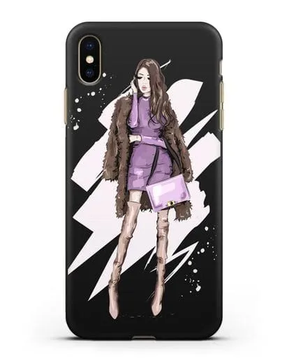 Чехол Девушка шатенка в шубе силиконовый для iPhone XS Max