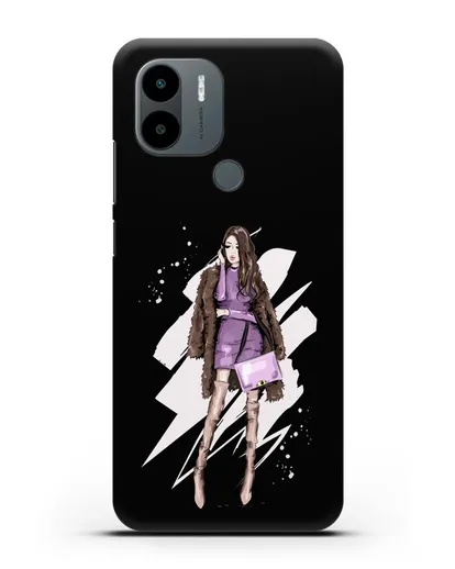 Чехол Девушка шатенка в шубе силиконовый для Xiaomi Poco C51