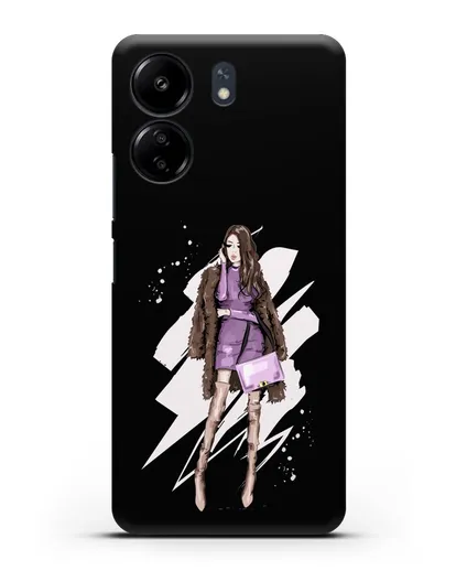 Чехол Девушка шатенка в шубе силиконовый для Xiaomi Poco C65