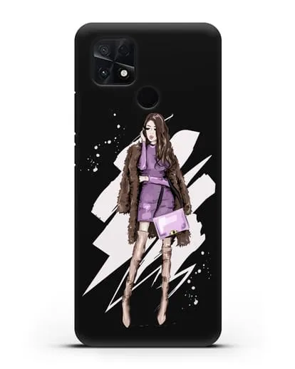 Чехол Девушка шатенка в шубе силиконовый для Xiaomi Poco C40