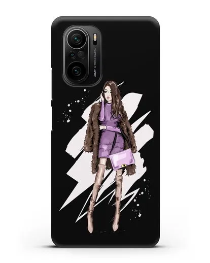 Чехол Девушка шатенка в шубе силиконовый для Xiaomi Poco F3