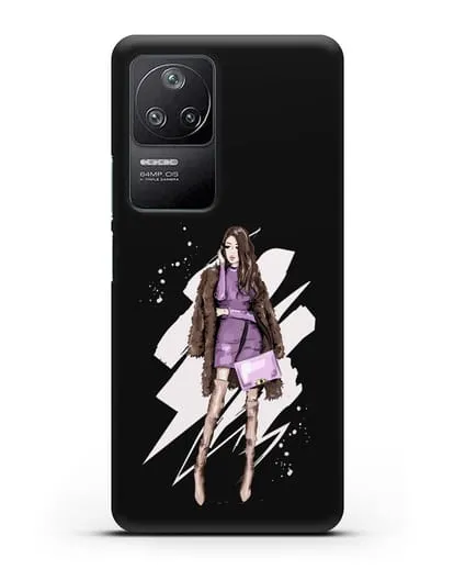 Чехол Девушка шатенка в шубе силиконовый для Xiaomi Poco F4