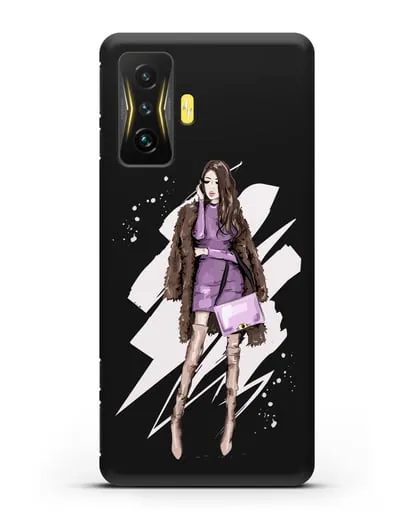 Чехол Девушка шатенка в шубе силиконовый для Xiaomi Poco F4 GT