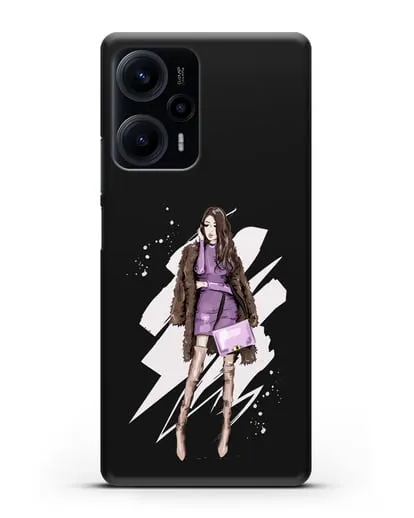 Чехол Девушка шатенка в шубе силиконовый для Xiaomi Poco F5