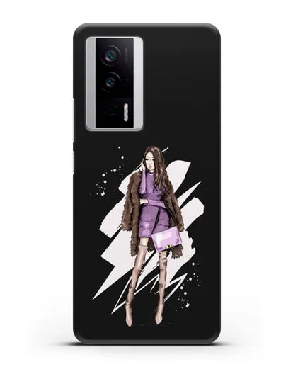 Чехол Девушка шатенка в шубе силиконовый для Xiaomi Poco F5 Pro