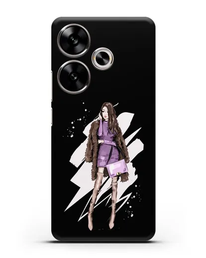 Чехол Девушка шатенка в шубе силиконовый для Xiaomi Poco F6