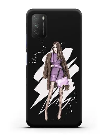 Чехол Девушка шатенка в шубе силиконовый для Xiaomi Poco M3