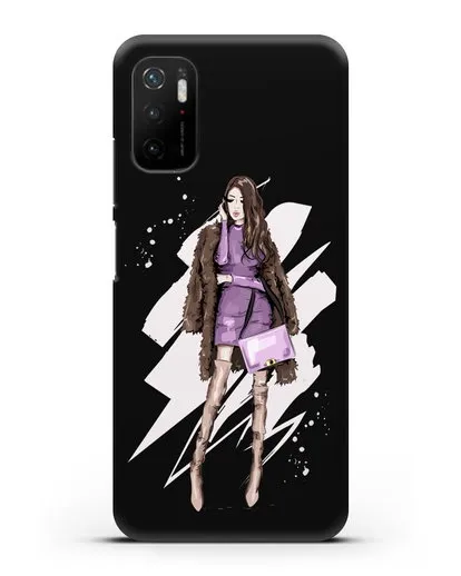 Чехол Девушка шатенка в шубе силиконовый для Xiaomi Poco M3 Pro