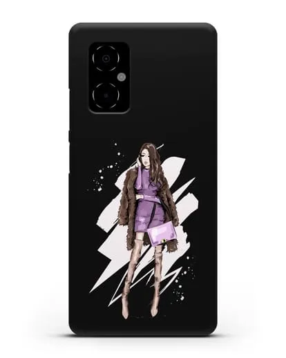 Чехол Девушка шатенка в шубе силиконовый для Xiaomi Poco M4 5G