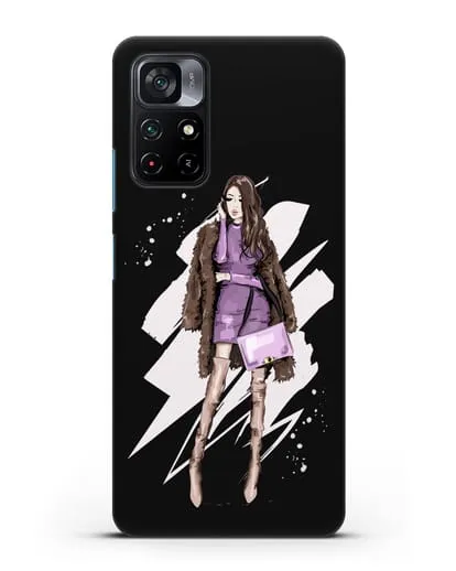 Чехол Девушка шатенка в шубе силиконовый для Xiaomi Poco M4 Pro 5G