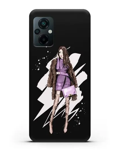 Чехол Девушка шатенка в шубе силиконовый для Xiaomi Poco M5