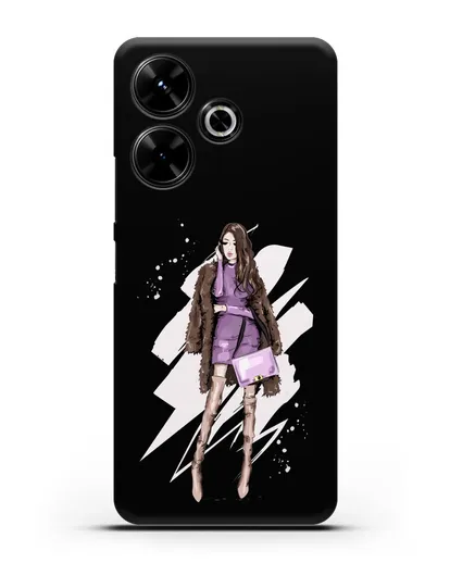 Чехол Девушка шатенка в шубе силиконовый для Xiaomi Poco M6