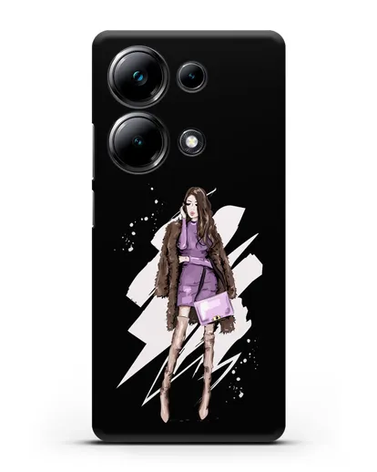 Чехол Девушка шатенка в шубе силиконовый для Xiaomi Poco M6 Pro