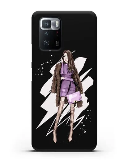 Чехол Девушка шатенка в шубе силиконовый для Xiaomi Poco X3 GT
