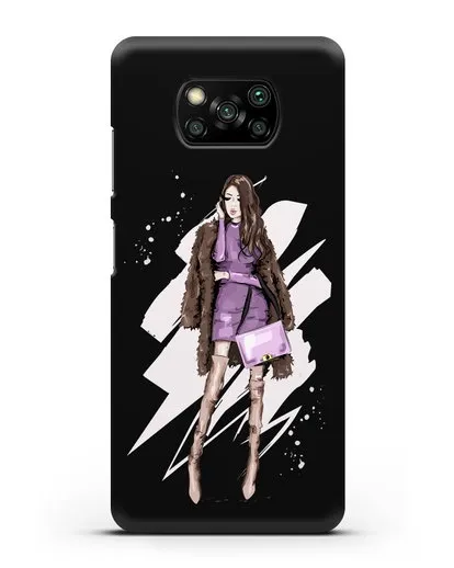 Чехол Девушка шатенка в шубе силиконовый для Xiaomi Poco X3 Pro