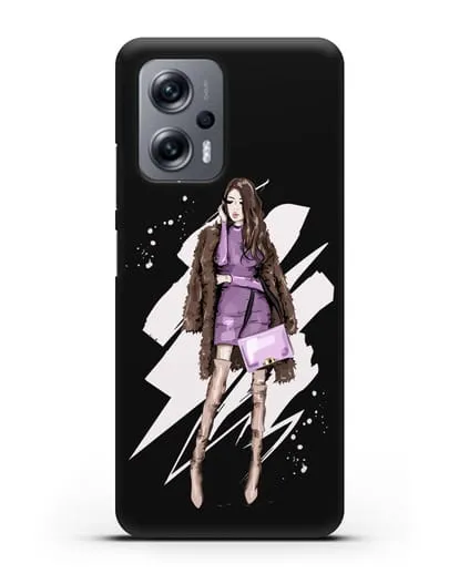 Чехол Девушка шатенка в шубе силиконовый для Xiaomi Poco X4 GT