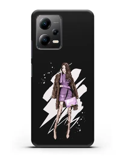 Чехол Девушка шатенка в шубе силиконовый для Xiaomi Poco X5