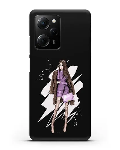 Чехол Девушка шатенка в шубе силиконовый для Xiaomi Poco X5 Pro