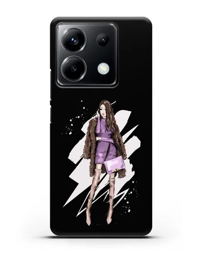 Чехол Девушка шатенка в шубе силиконовый для Xiaomi Poco X6