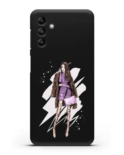 Чехол Девушка шатенка в шубе силиконовый для Samsung Galaxy A04s [SM-A047]