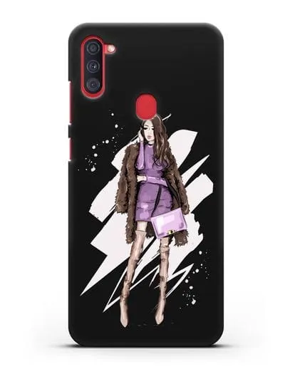 Чехол Девушка шатенка в шубе силиконовый для Samsung Galaxy A11 [SM-A115F]