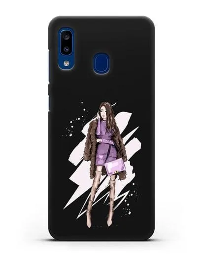 Чехол Девушка шатенка в шубе силиконовый для Samsung Galaxy A20 [SM-A205FN]