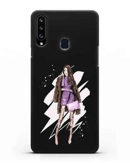 Чехол Девушка шатенка в шубе силиконовый для Samsung Galaxy A20s [SM-A207FN]