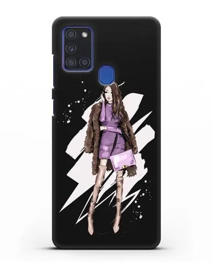 Чехол Девушка шатенка в шубе силиконовый для Samsung Galaxy A21s [SM-A217F]