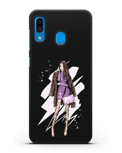 Чехол Девушка шатенка в шубе силиконовый для Samsung Galaxy A30 [SM-A305FN]