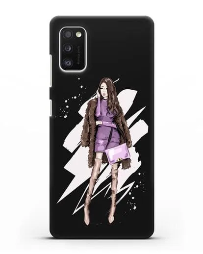 Чехол Девушка шатенка в шубе силиконовый для Samsung Galaxy A41 [SM-A415F]