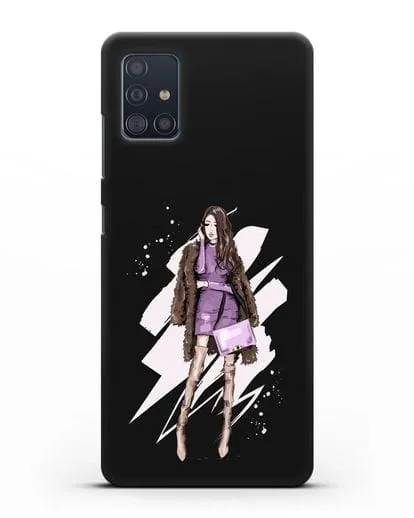 Чехол Девушка шатенка в шубе силиконовый для Samsung Galaxy A51 [SM-A515F]