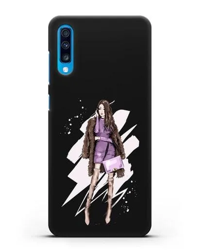 Чехол Девушка шатенка в шубе силиконовый для Samsung Galaxy A70 [SM-A705F]