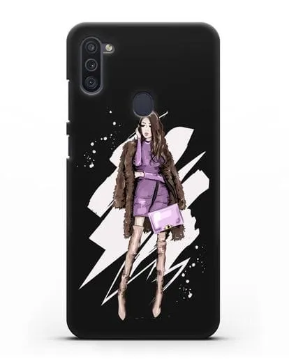 Чехол Девушка шатенка в шубе силиконовый для Samsung Galaxy M11 [SM-M115F]