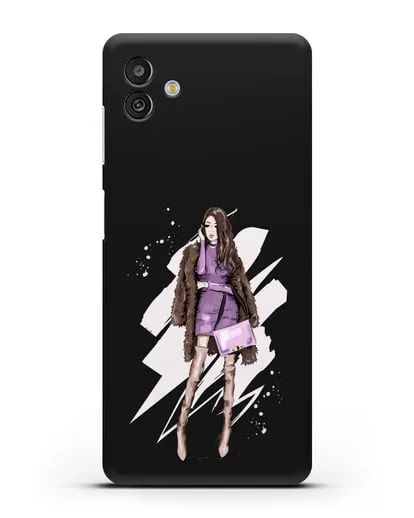 Чехол Девушка шатенка в шубе силиконовый для Samsung Galaxy M13 [SM-M135]