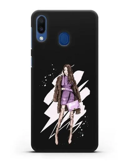 Чехол Девушка шатенка в шубе силиконовый для Samsung Galaxy M20 [SM-M205F]