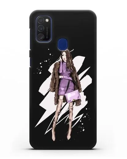 Чехол Девушка шатенка в шубе силиконовый для Samsung Galaxy M21 [SM-M215F]