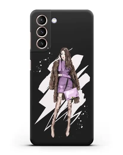 Чехол Девушка шатенка в шубе силиконовый для Samsung Galaxy S21 FE [G990B]