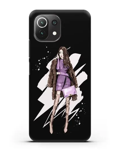 Чехол Девушка шатенка в шубе силиконовый для Xiaomi 11 Lite