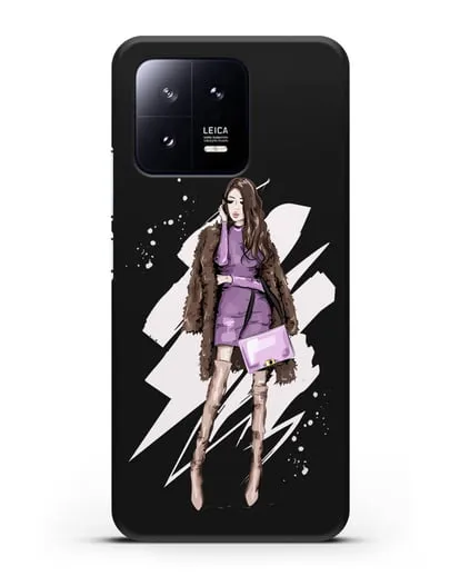 Чехол Девушка шатенка в шубе силиконовый для Xiaomi 13