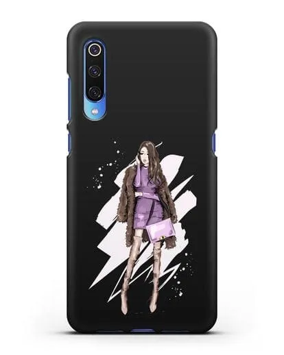 Чехол Девушка шатенка в шубе силиконовый для Xiaomi Mi 9