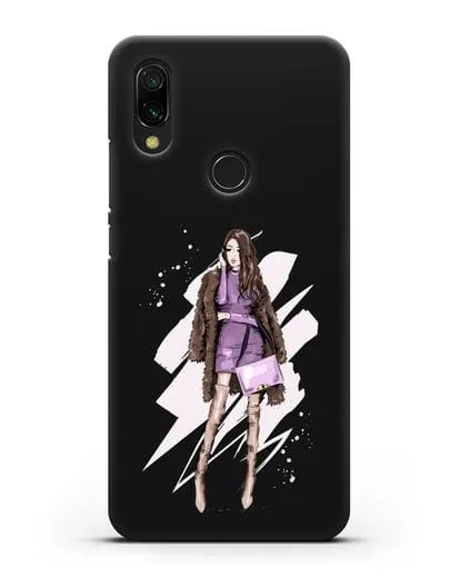 Чехол Девушка шатенка в шубе силиконовый для Xiaomi Redmi 7