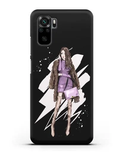 Чехол Девушка шатенка в шубе силиконовый для Xiaomi Redmi Note 10