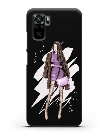 Чехол Девушка шатенка в шубе силиконовый для Xiaomi Redmi Note 10S