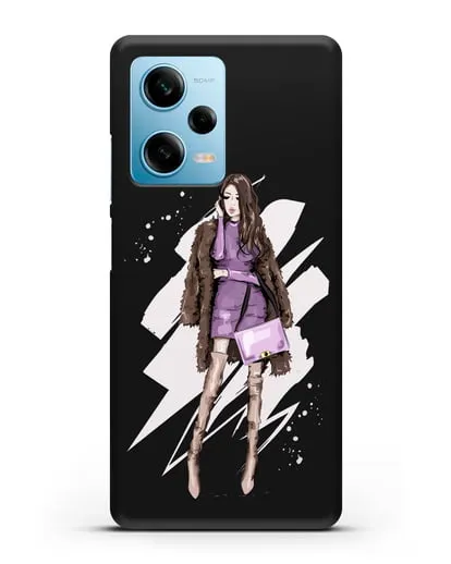 Чехол Девушка шатенка в шубе силиконовый для Xiaomi Redmi Note 12 5G