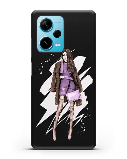 Чехол Девушка шатенка в шубе силиконовый для Xiaomi Redmi Note 12 Pro Plus