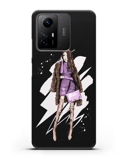 Чехол Девушка шатенка в шубе силиконовый для Xiaomi Redmi Note 12S