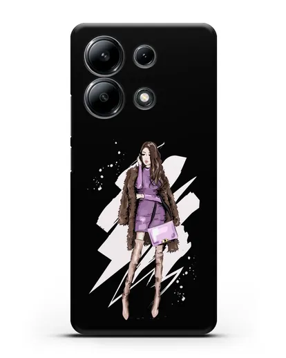 Чехол Девушка шатенка в шубе силиконовый для Xiaomi Redmi Note 13 4G