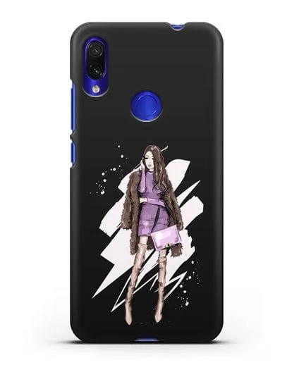 Чехол Девушка шатенка в шубе силиконовый для Xiaomi Redmi Note 7